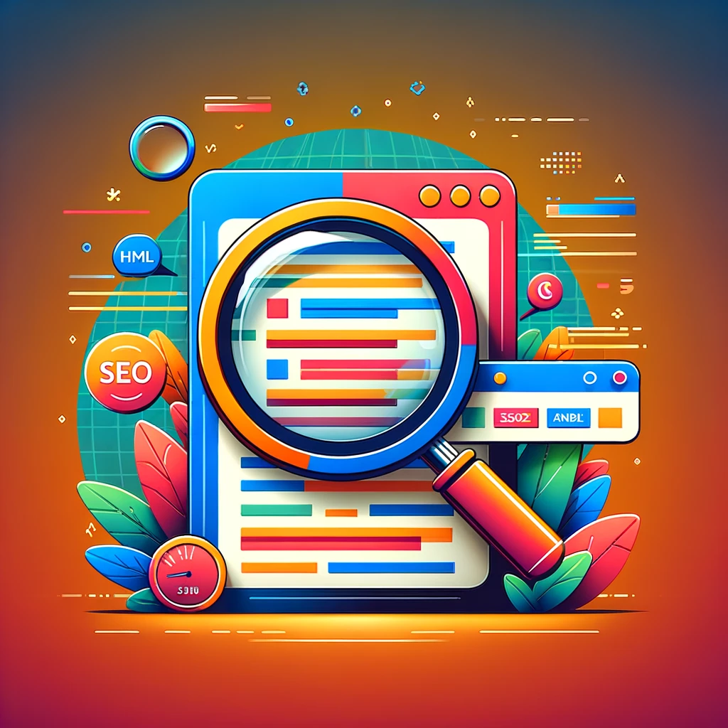 A vibrant and engaging featured image for a blog section titled 'Optimise Your Website for SEO'. The image includes a magnifying glass over a webpage