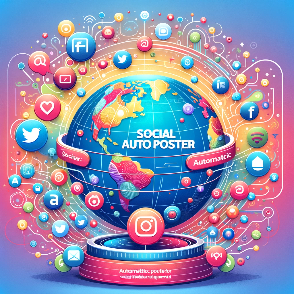 DALL·E 2024 05 11 15.31.50 A vibrant and engaging featured image for a blog section titled Social Auto Poster without any text. The image includes a digital globe surrounded