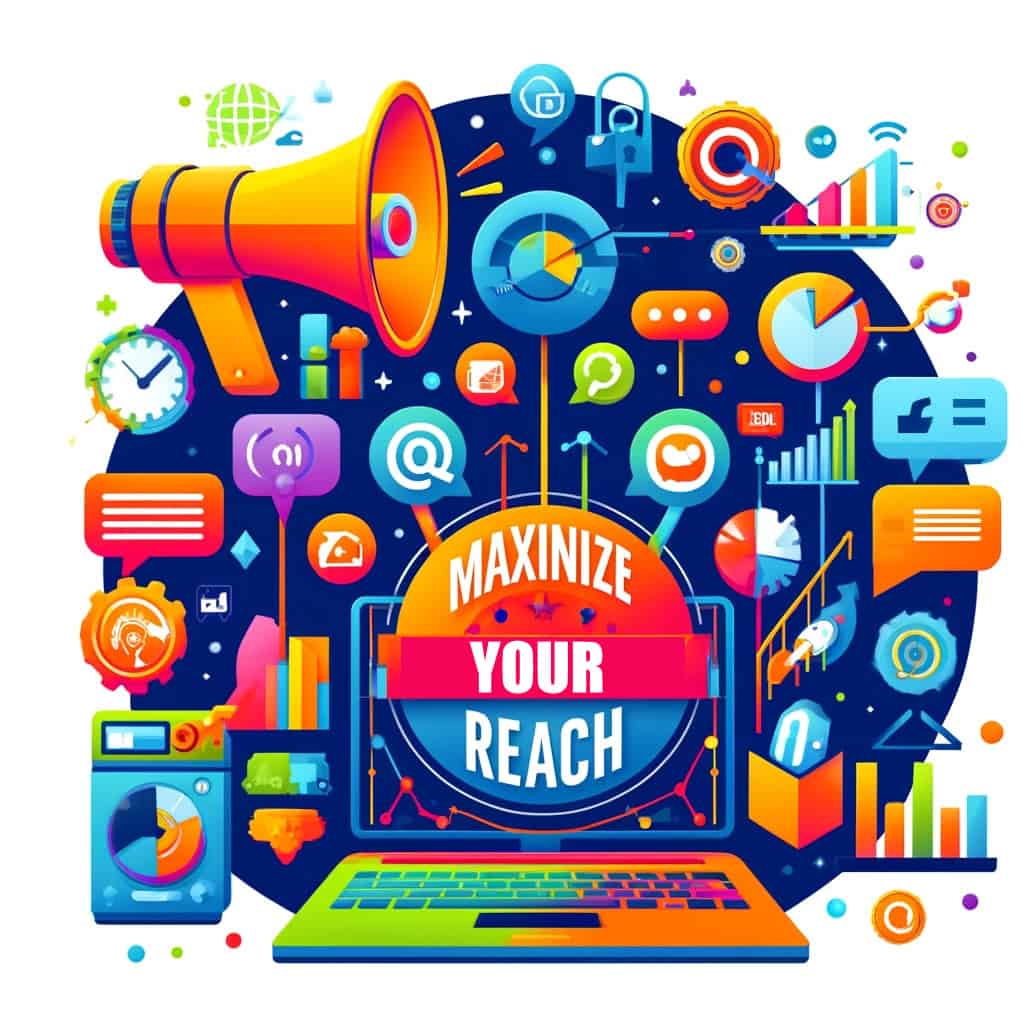 DALL·E 2024-05-11 16.40.28 - A vibrant and engaging featured image for a blog post titled 'Maximise Your Reach_ 7 Essential Content Marketing Tips for B2B Success