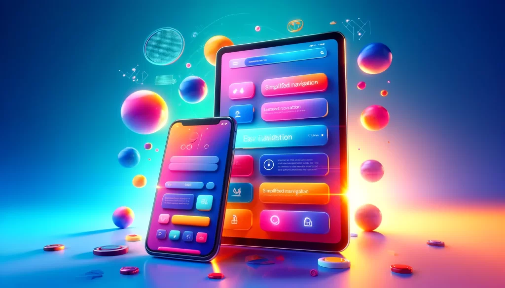 DALL·E 2024-06-17 10.25.07 - A vibrant, high-quality 16_9 image depicting a modern smartphone and tablet displaying a beautifully designed, responsive website. The focus is on Simplify navigation