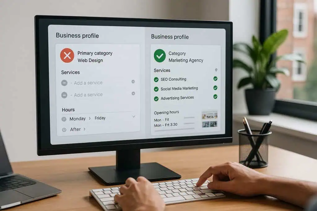Top 10 Google Business Profile Mistakes That Are Hurting Your Local Rankings 2 Correcting Google Business Profile categories and services to improve local rankings