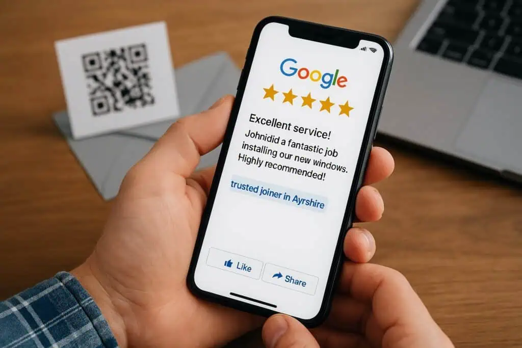 How to Rank in the Google 3-Pack in Ayrshire | It's Powerful 3 Image showing google reviews on a smartphone