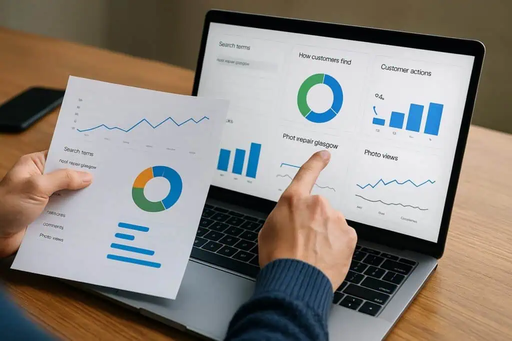 8 Google Business Profile Mistakes in Glasgow | Are These Costing Your Business the Top Spot 5 image showing Data-Driven Business Insights on a laptop