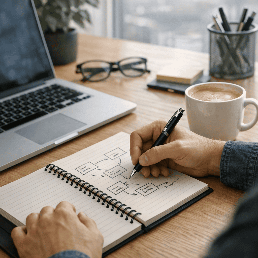 Creating Engaging Content That Drives Results for Your Business 1 Creating Engaging Content - Freelancer writing notes