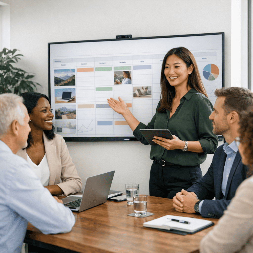Creating Engaging Content That Drives Results for Your Business 2 Creating Engaging Content - Marketer presenting