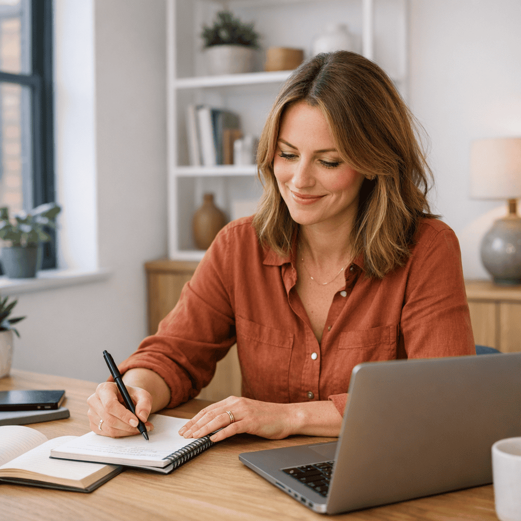 Creating Engaging Content That Drives Results for Your Business 4 Creating Engaging Content - Lady writing notes and working on laptop