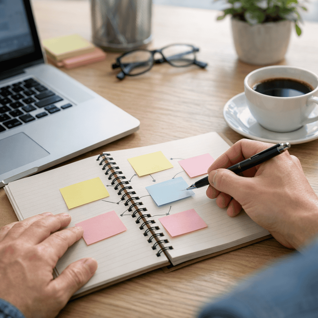 How to Develop Your Content Marketing Strategy: A Practical Guide for UK Businesses 1 Develop Your Content Marketing Strategy - Writing post it notes for reference