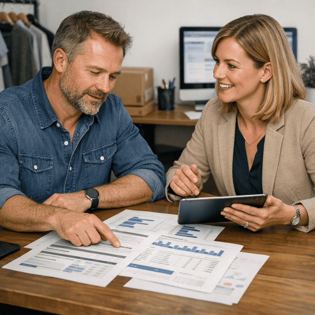Keyword Research for SEO: A Practical Guide for UK Businesses 2 Keyword Research For SEO - Client and consultant discussing SEO report