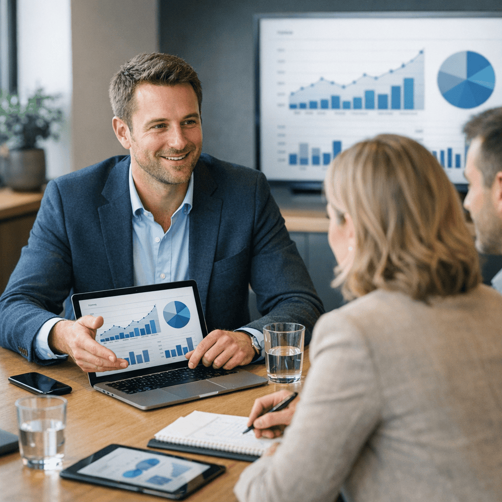 How to Start Using Paid Advertising: A Practical Guide for UK Businesses 1 Start Using Paid Advertising - Consultant showing the advert data to clients