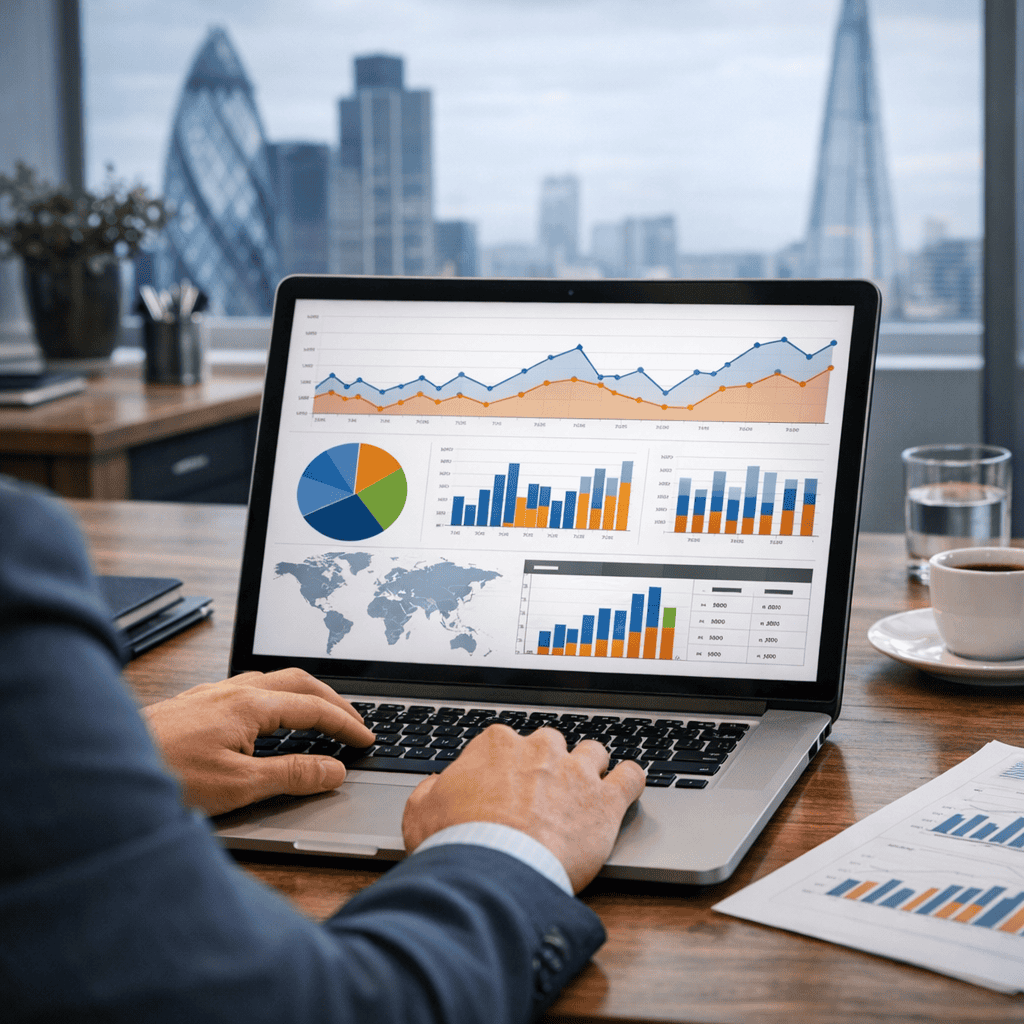 Strategies in Content Marketing: How to Improve ROI for Your Business 7 Strategies in Content Marketing - Laptop with charts and reports