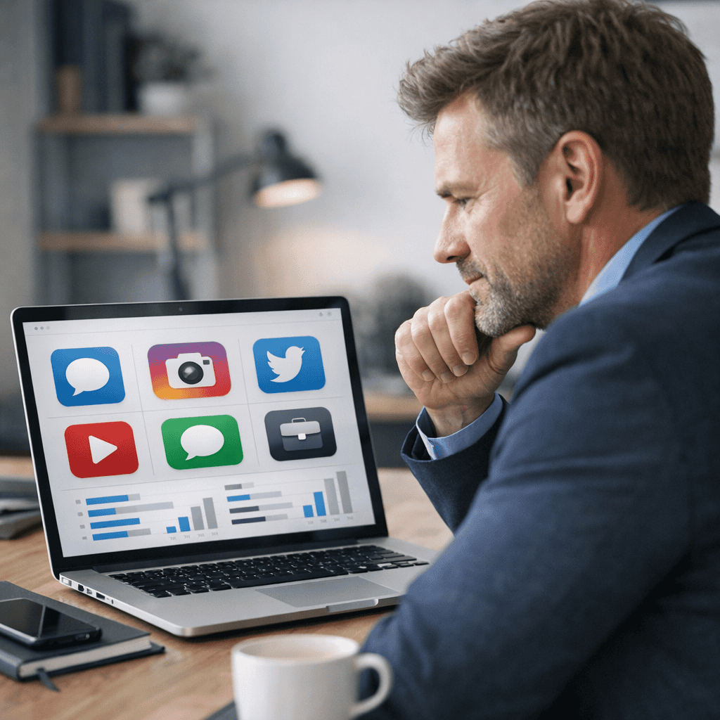Choose The Best Social Media Platforms For Your Business 3 The Best Social Media Platforms - Selection of social channel icons on a laptop