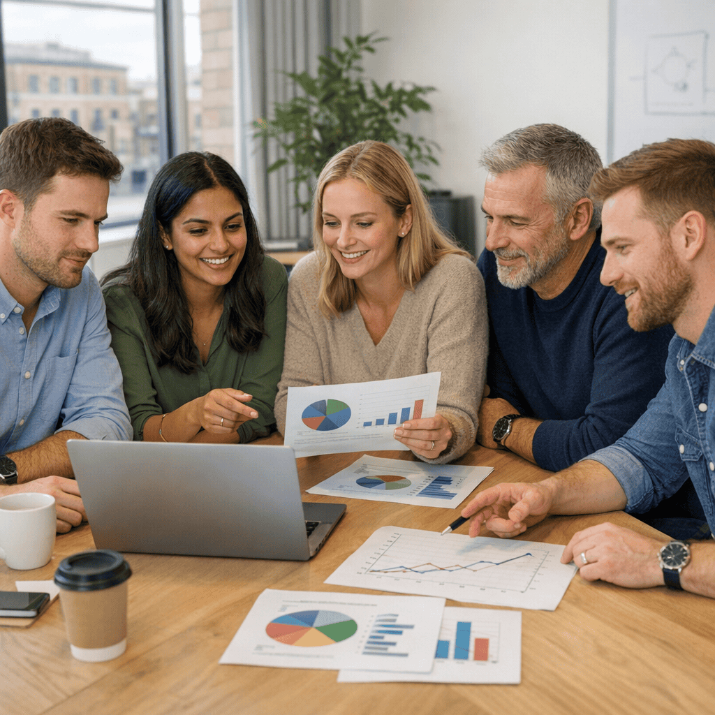 5 Practical Ways to Improve Your Website Conversion Rate 6 Website Conversion Rate - Meeting discussing pie charts