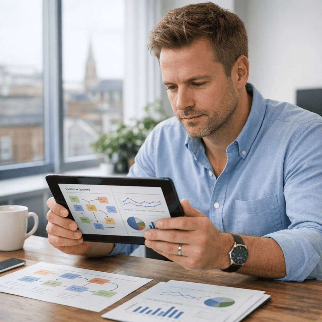 Storytelling in Email Marketing: How to Write Emails That Connect and Convert 3 storytelling in email marketing - Freelancer checking stats on a tablet