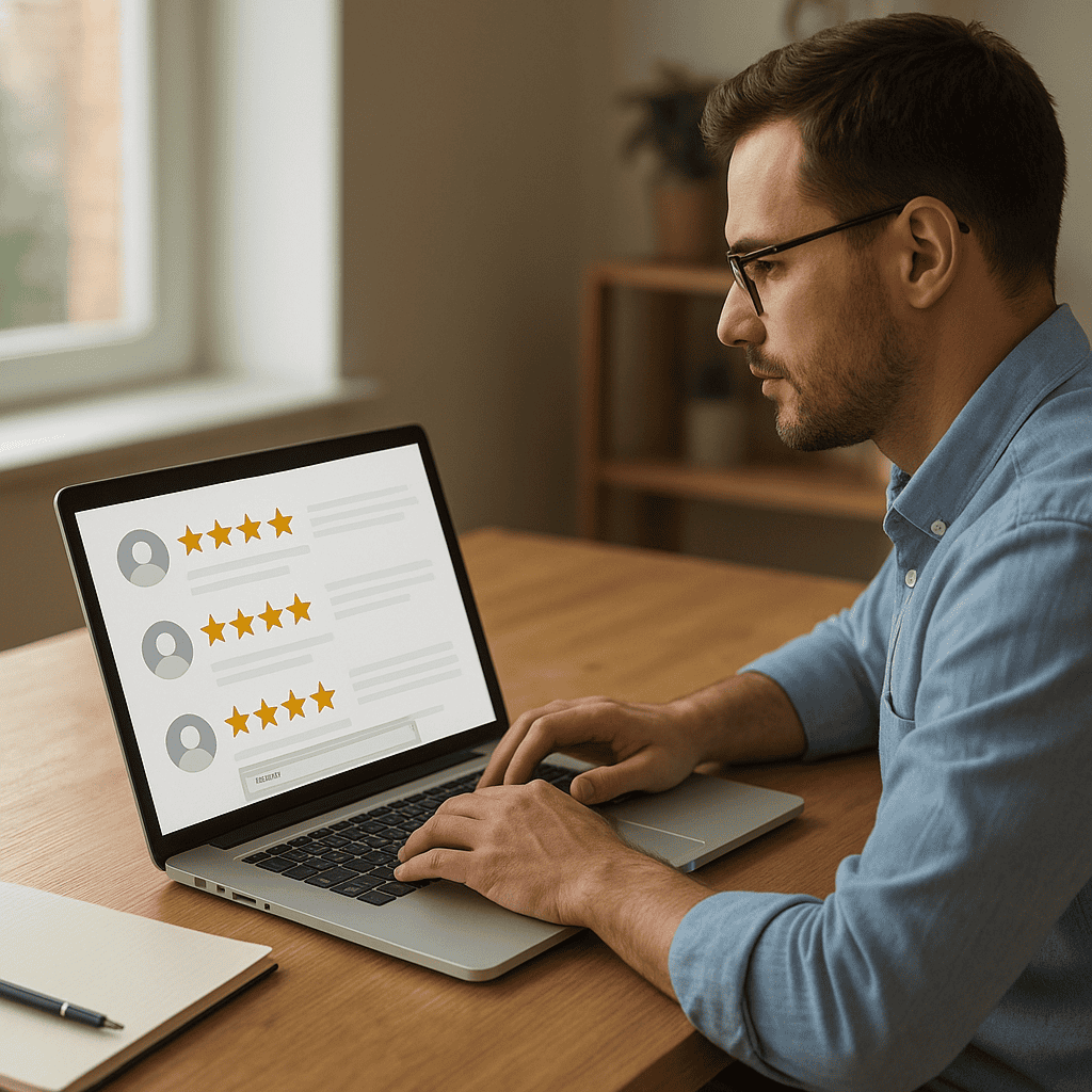 10 Google Business Profile Mistakes That Are Hurting Your Local Rankings 3 Google Business Profile Mistakes - Consultant checking client reviews