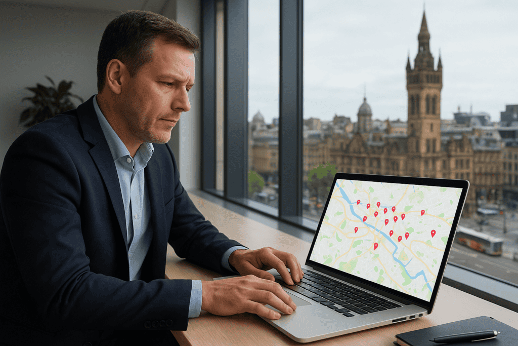 Google Maps Ranking in Glasgow - Consultant checking business on google maps