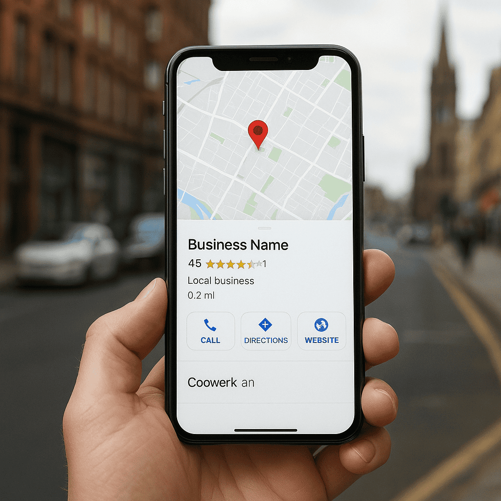 Google Maps Ranking in Glasgow: How Local Businesses Can Improve Visibility and Win More Enquiries 1 Google Maps Ranking in Glasgow - Checking google maps on mobile