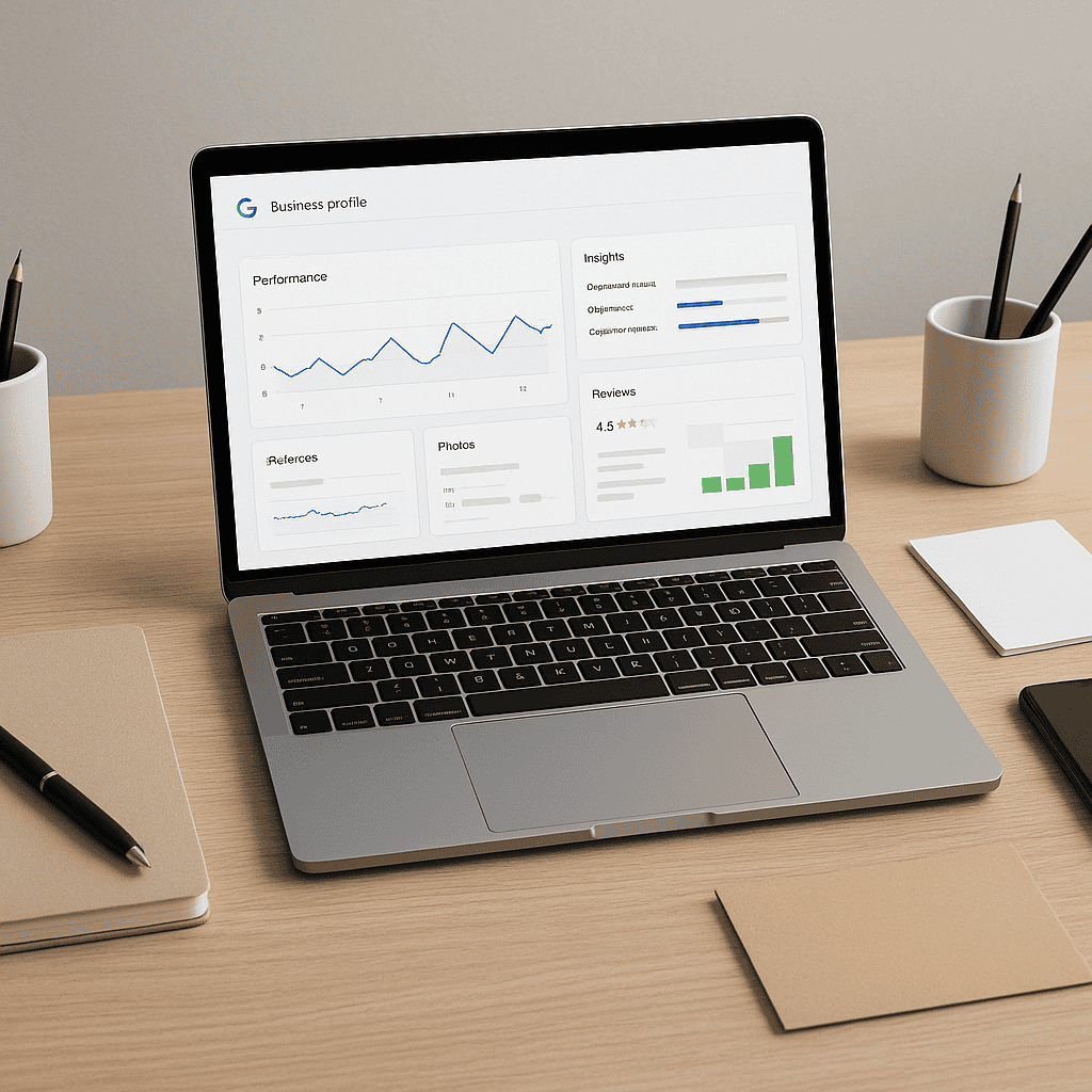 Google Maps Ranking in Glasgow: How Local Businesses Can Improve Visibility and Win More Enquiries 4 Google Maps Ranking in Glasgow - checking analytics on laptop