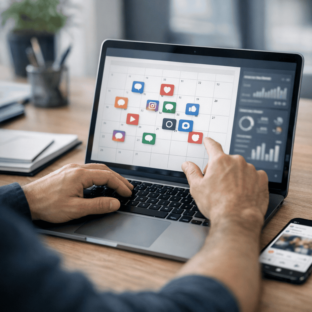 Leveraging Social Media for Business Growth: A Practical Guide for UK Companies 2 Leveraging Social Media - Advert calendar on laptop