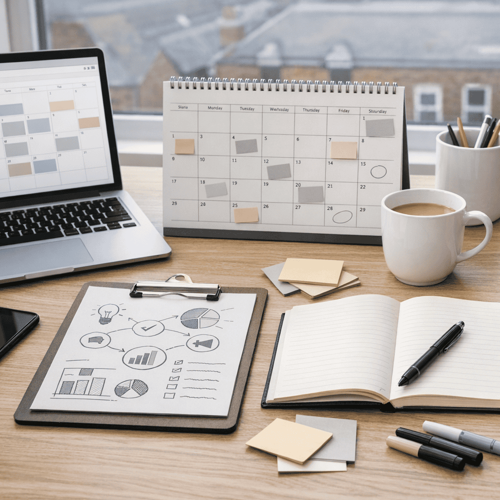 Marketing Strategies for Small Businesses: Practical Ways to Grow Your Brand 4 Marketing Strategies for Small Businesses - Marketing calendar on desk