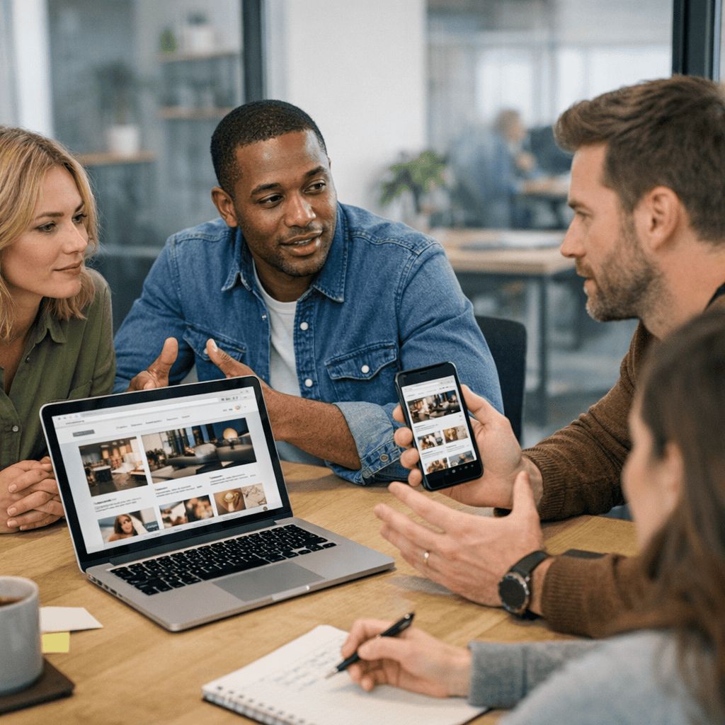 Mobile Optimisation for Websites: 10 Practical Tips to Improve Performance and Conversions 4 Mobile Optimisation for Websites - Client meeting discussing design