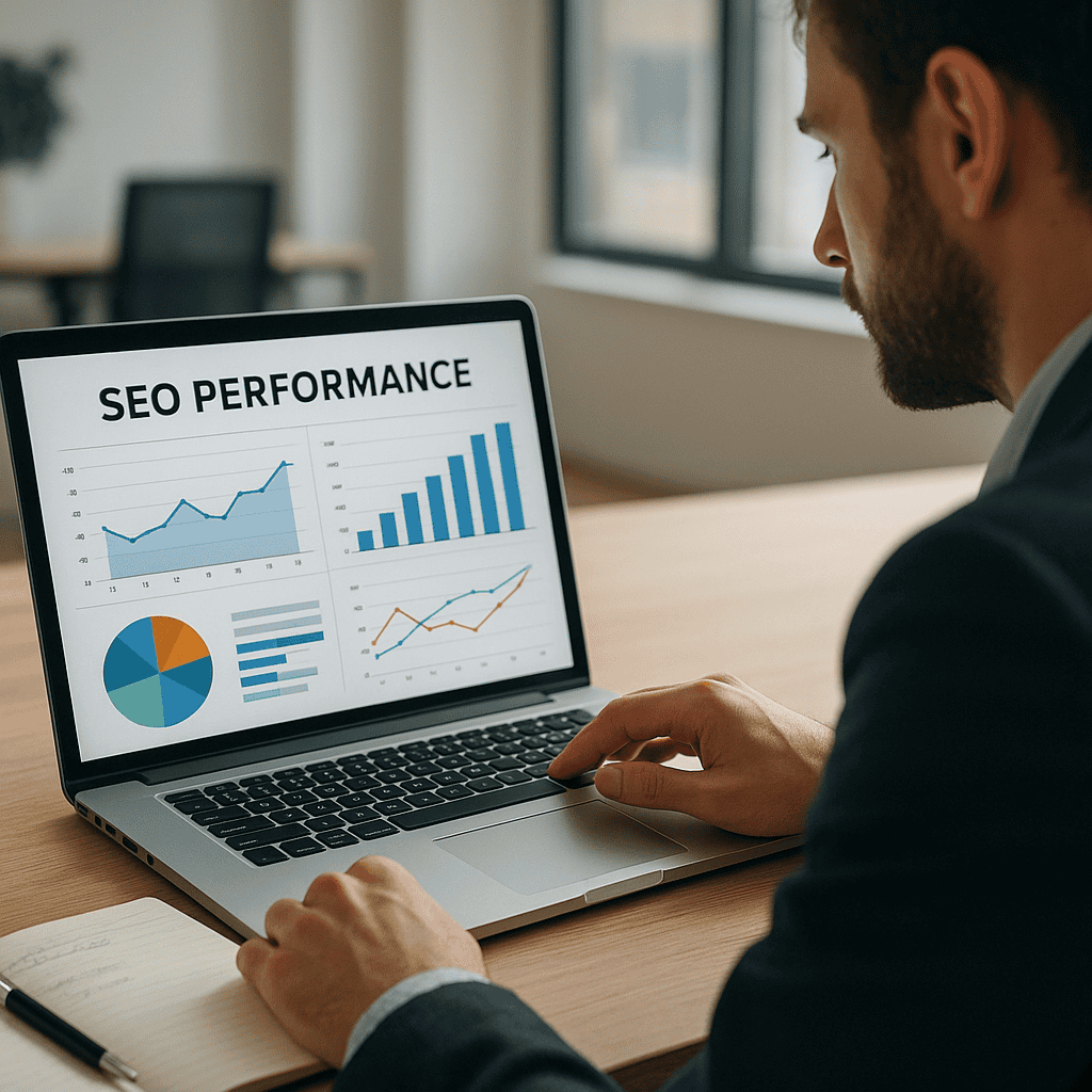 7 SEO Mistakes Businesses Make in Kilmarnock and How to Fix Them 1 SEO Mistakes Businesses Make in Kilmarnock - consultant checking SEO performance