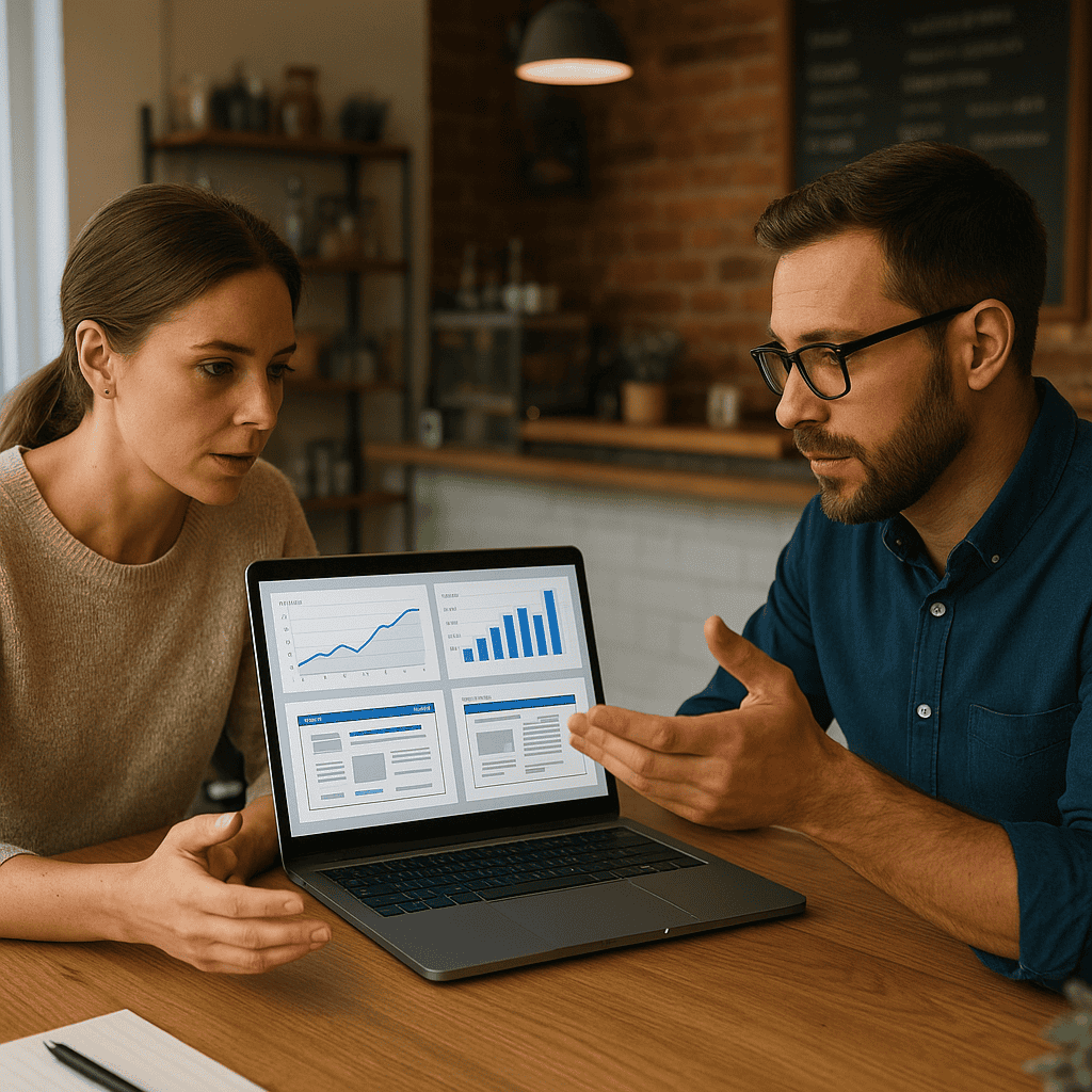 SEO Optimisation for WordPress: Practical Techniques to Improve Rankings 2 SEO Optimisation for WordPress - Client and consultant discussing analytics