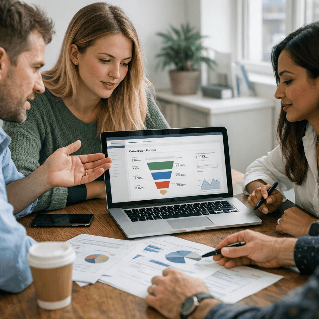 5 Secrets to Website Conversions That Help UK Businesses Boost Sales 1 Secrets to Website Conversions - Agency staff discussing conversion funnels