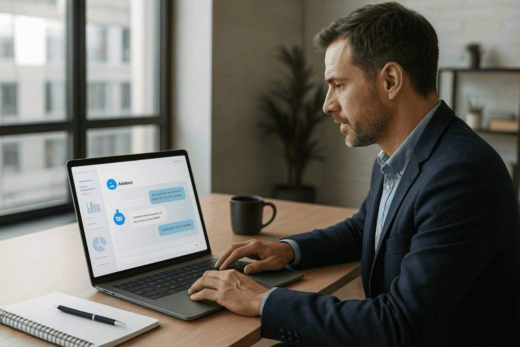 How AI Chatbots in Digital Marketing Plans Can Improve Lead Generation and Customer Service 1 ai chatbots in digital marketing plans, client using chatbots on laptop