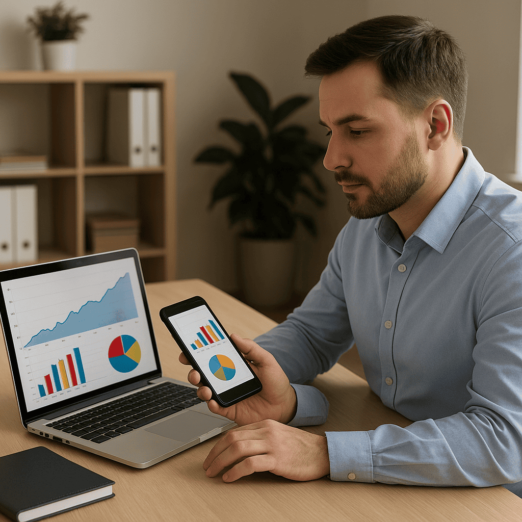 Email Segmentation Techniques for Sales: How UK Businesses Can Improve Conversions 4 Client Checking reports on a laptop and a mobile