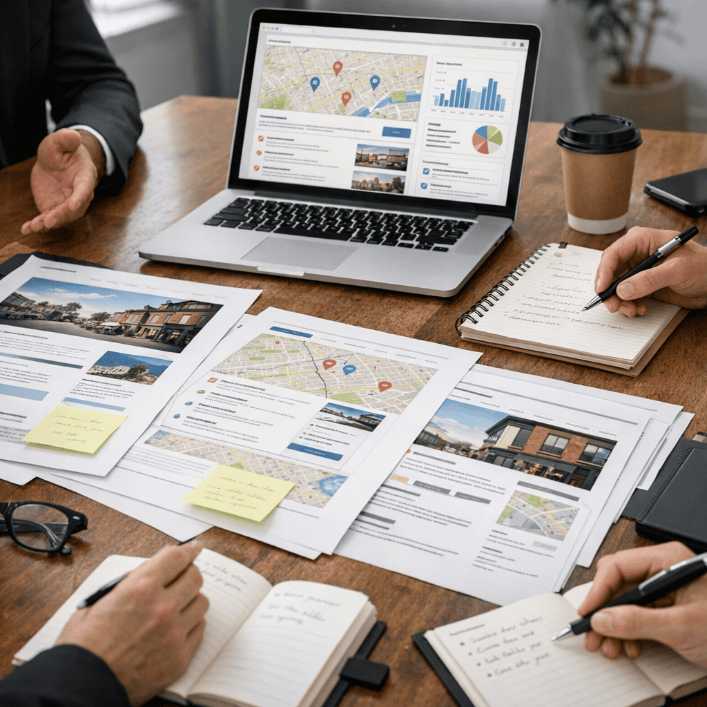 Semantic SEO for Local Competitors: How UK Businesses Can Win More Visibility 2 Agency staff checking printouts of Client rankings