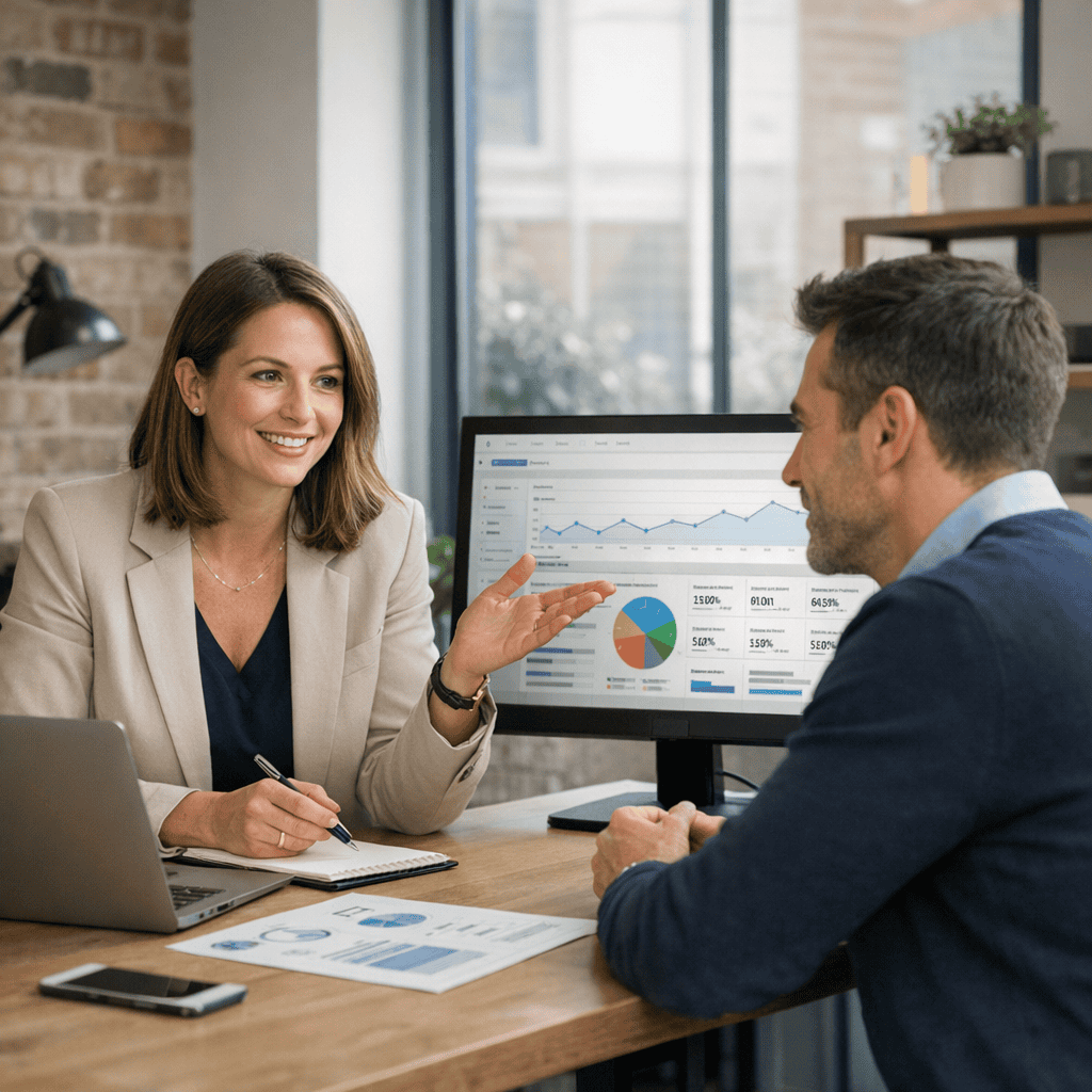 Semantic SEO for Local Competitors: How UK Businesses Can Win More Visibility 5 Marketing consultant discussing the next steps to improve semantic seo for local competitors