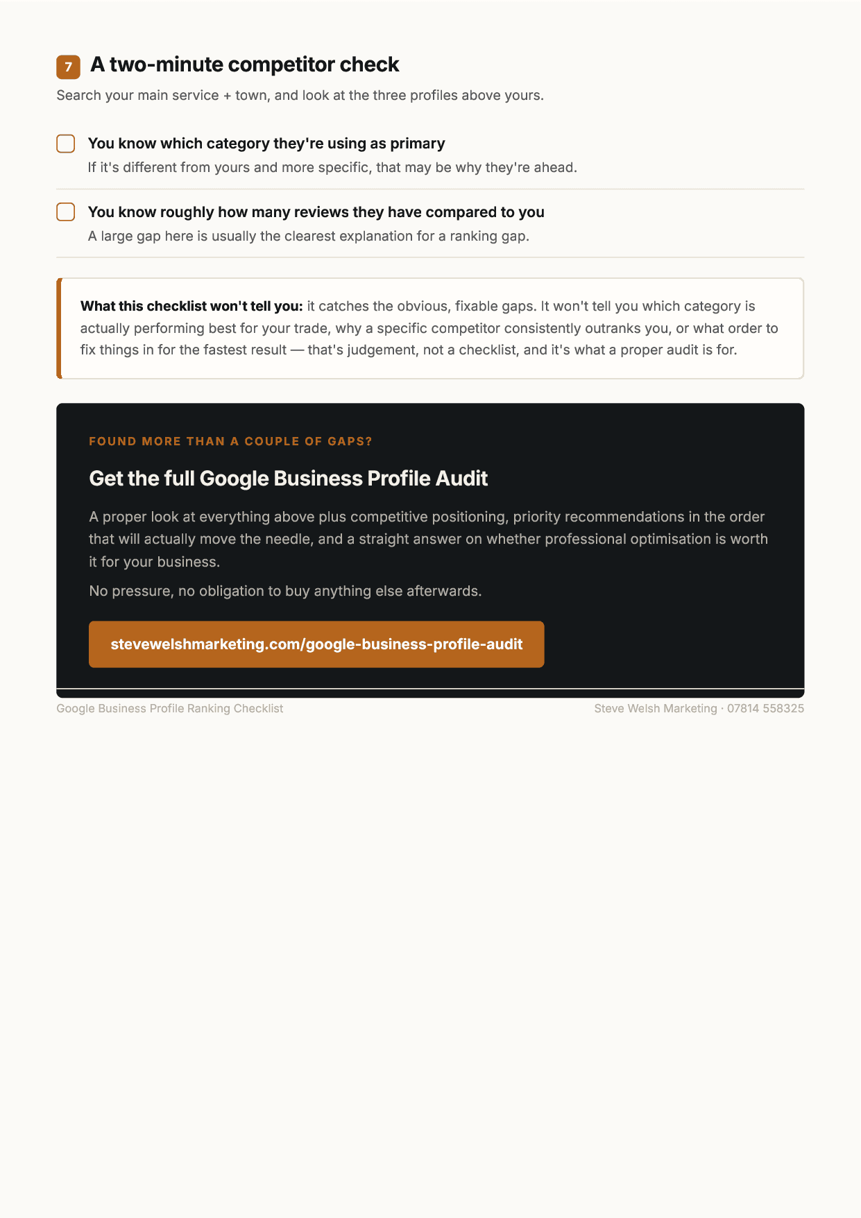 Section 7 of the checklist: the two-minute competitor check